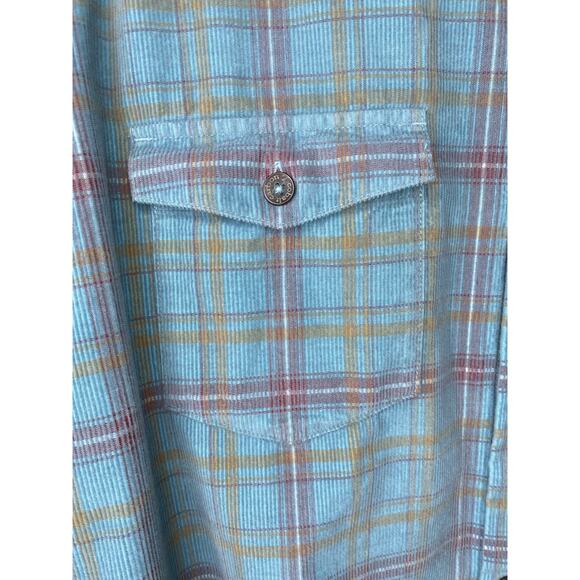 Carbon 2 Cobalt Corduroy Shirt Mens Size Large Teal Blue Plaid Outdoor Normcore - Picture 4 of 9